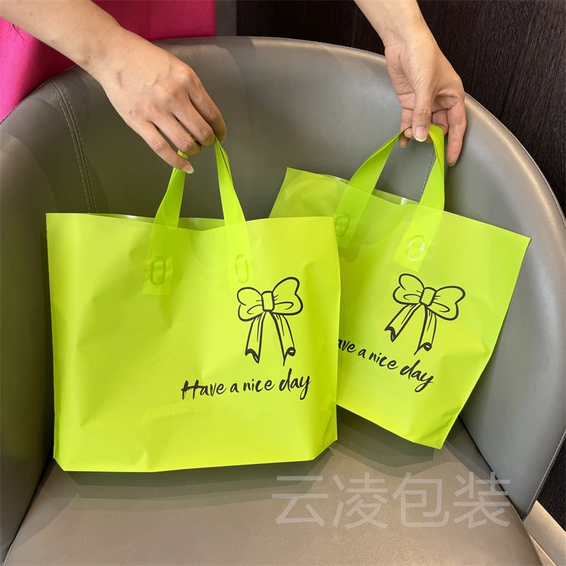 Frosted Plastic High-End Thickened Women'S Clothing Clothing Store Handbag Ins Bow Packaging Gift Shopping - Image 1